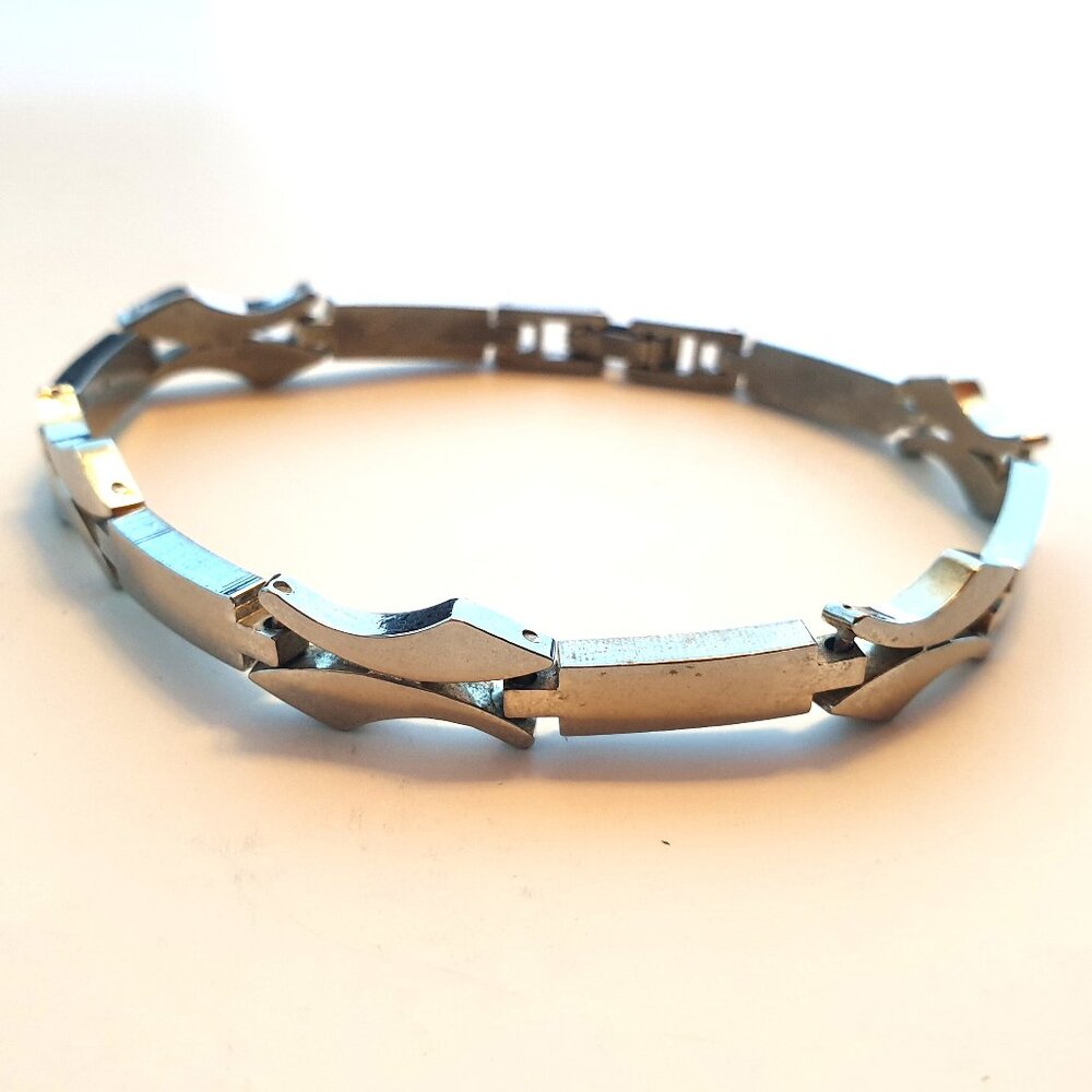 Rare Vintage Solid 925 Sterling Silver Modernist Retro Tennis Link Bracelet -20g